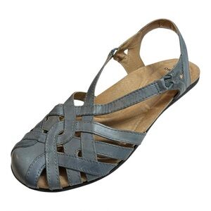 Earth Origins Brielle Blue Leather Fisherman Sandals Size 9 Closed Toe Slingback